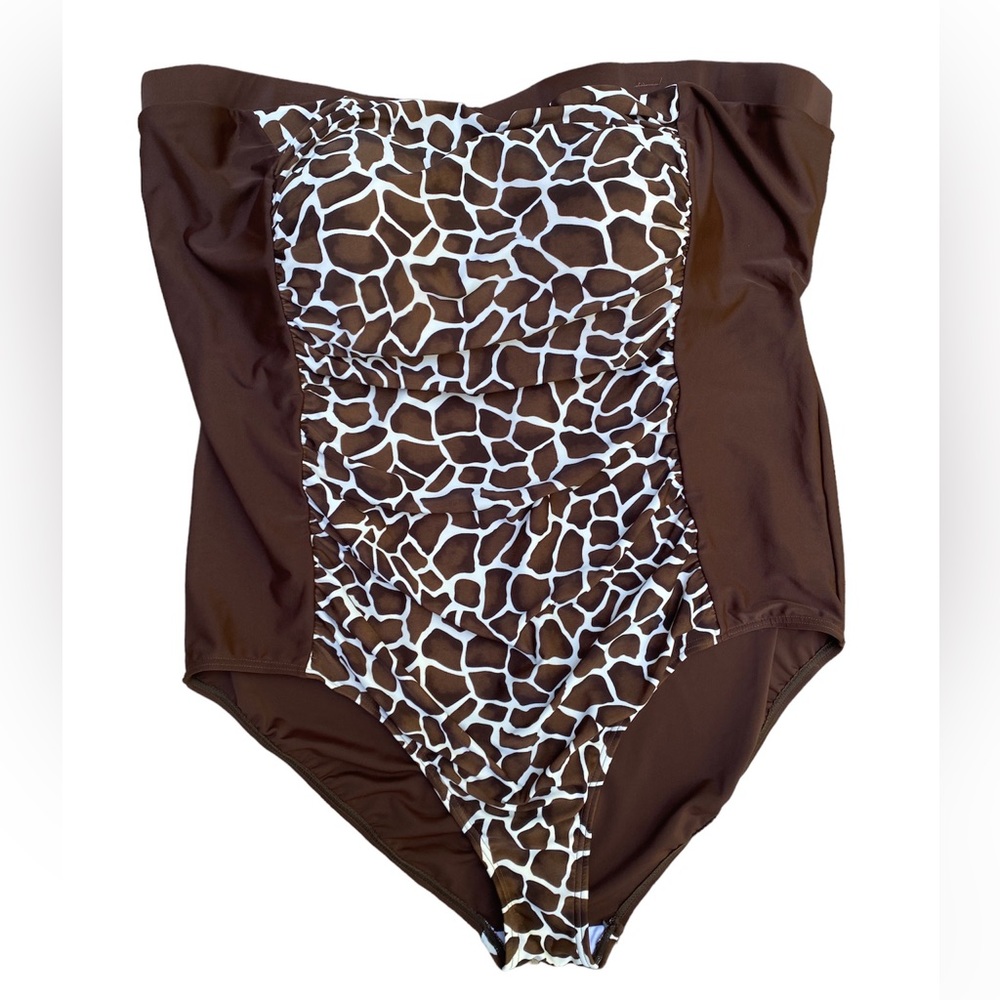 Magisculpt bathing suit brown animal print strapless size 26